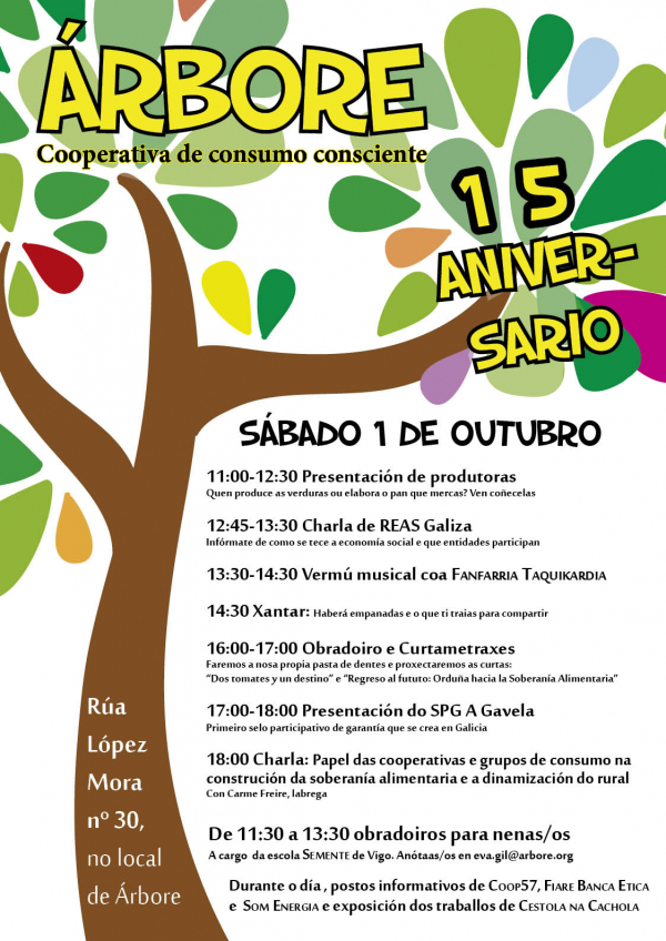 Árbore celebra 15º aniversário em Vigo com atividades durante todo o sábado, incluindo participaçom da Semente