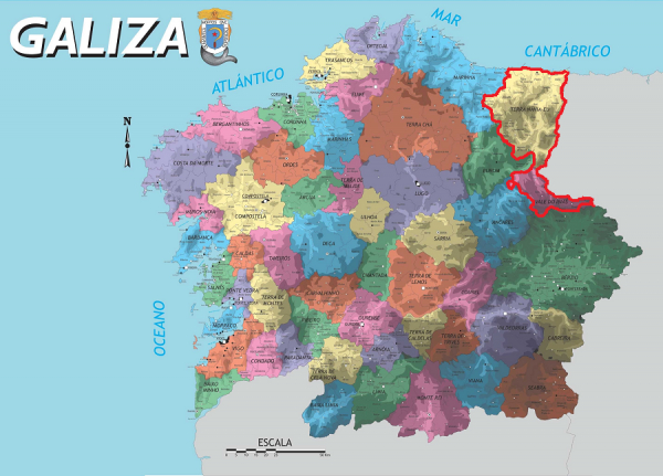 As comarcas do Eu-Návia e Vale de Íbias, em vermelho