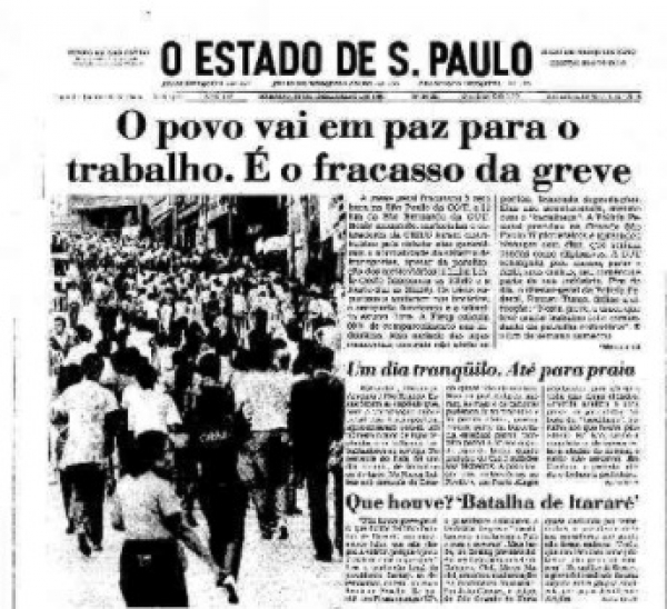 O Estado de S. Paulo, 13 de dezembro de 1986, fervorosamente contra a greve geral